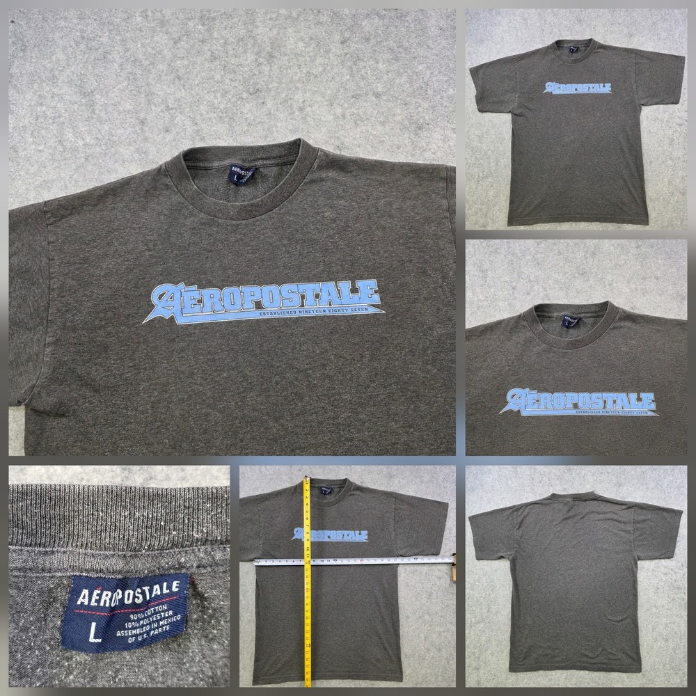 VTG Aeropostale T Shirt Mens Large Gray Logo Established 1987 Graphic Tee Casual